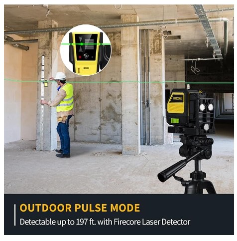 Laser Level with Receiver, Firecore Green Beam Self-Leveling Cross Line Laser and FD30 Laser Receiver Combo Kit, Laser Line Detect Range Up to 197ft for Outdoor Construction, Clamp&Battery Included